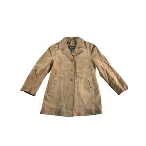 Wilsons Leather Kids Tan Suede Jacket Size L Genuine Leather Button Front Coat